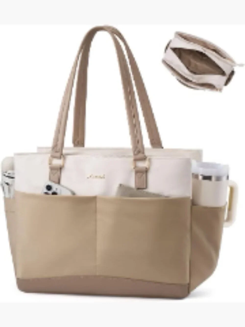 Laptop Tote Bag with Separate Pockets and Large Cup Holder
